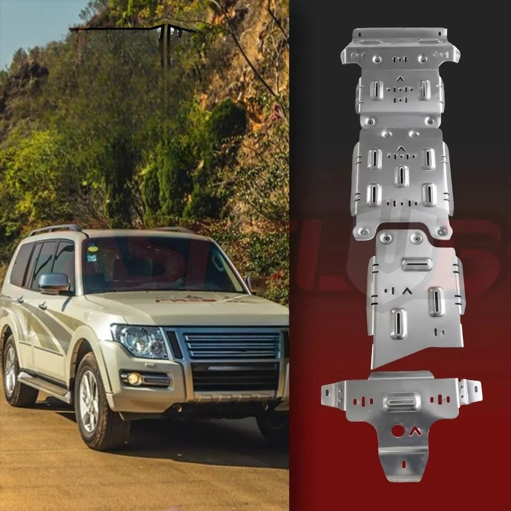 5/8mm Natural Aluminum Alloy Skid Plate For Mitsubishi PAJERO V9 2006，Hole‑Position Engine Underbody Heavy‑Duty Protector Guard