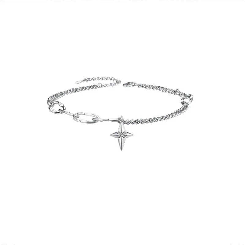 

Korean Fashion Style Jewelry S925 Sterling Silver Cool Cross Star Link Bracelet Chains