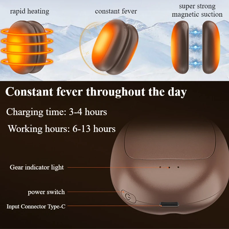 Eary Coffee Bean Shape Magnetic Hand Warmer Split Mini Portable Double Sided Heating Rechargeable Hand Warmer Winter Essentials