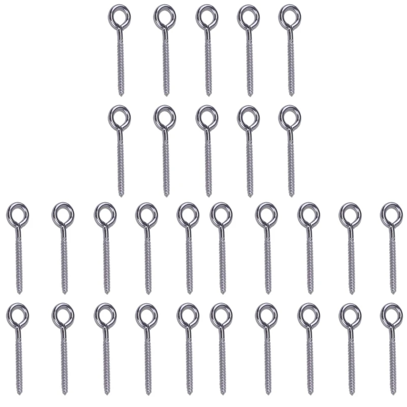 

30 Pack Stainless Steel Eye Shape Screws Metal Hook Wood Terminal Ring Eyelet Hooks Self Tapping Screws M6