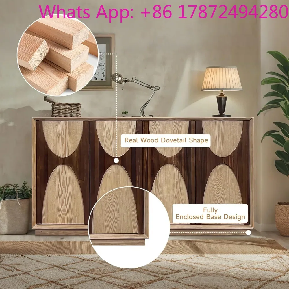 Retro Accent Storage Cabinet with Magnetic Door Latches Adjustable Shelf for Living Room Kitchen