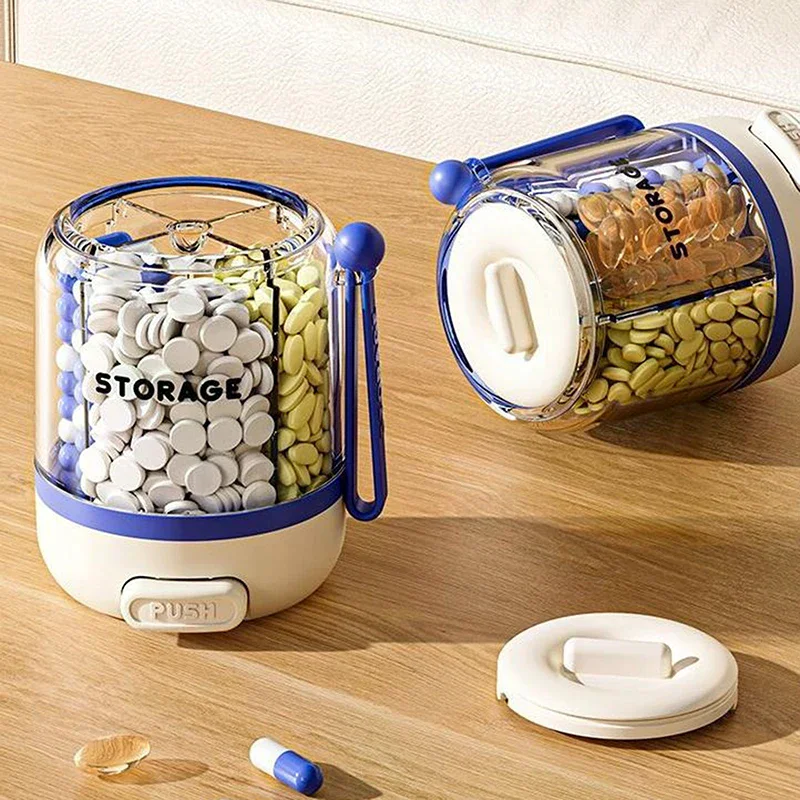 صندوق حبوب دائري مكون من 4 أقسام علبة حبوب منع الحمل توزيع الأدوية صندوق دواء يومي صغير محمول منظم حاوية تخزين الكمبيوتر اللوحي