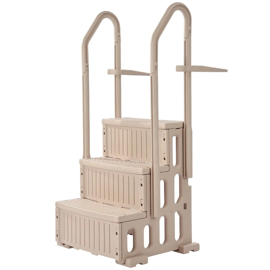 Escalera para piscina, escaleras con pasamanos dobles de 3 escalones con escalones resistentes antideslizantes, capacidad de carga máxima de 400 libras, para 36-48 pulgadas