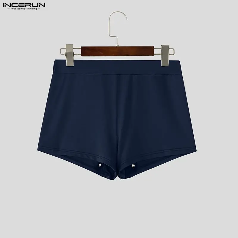 INCERUN Men's Shorts Solid Hollow Out See Through Men Bottoms Sexy Summer Personality Homewear Fashion Casual Shorts For Man