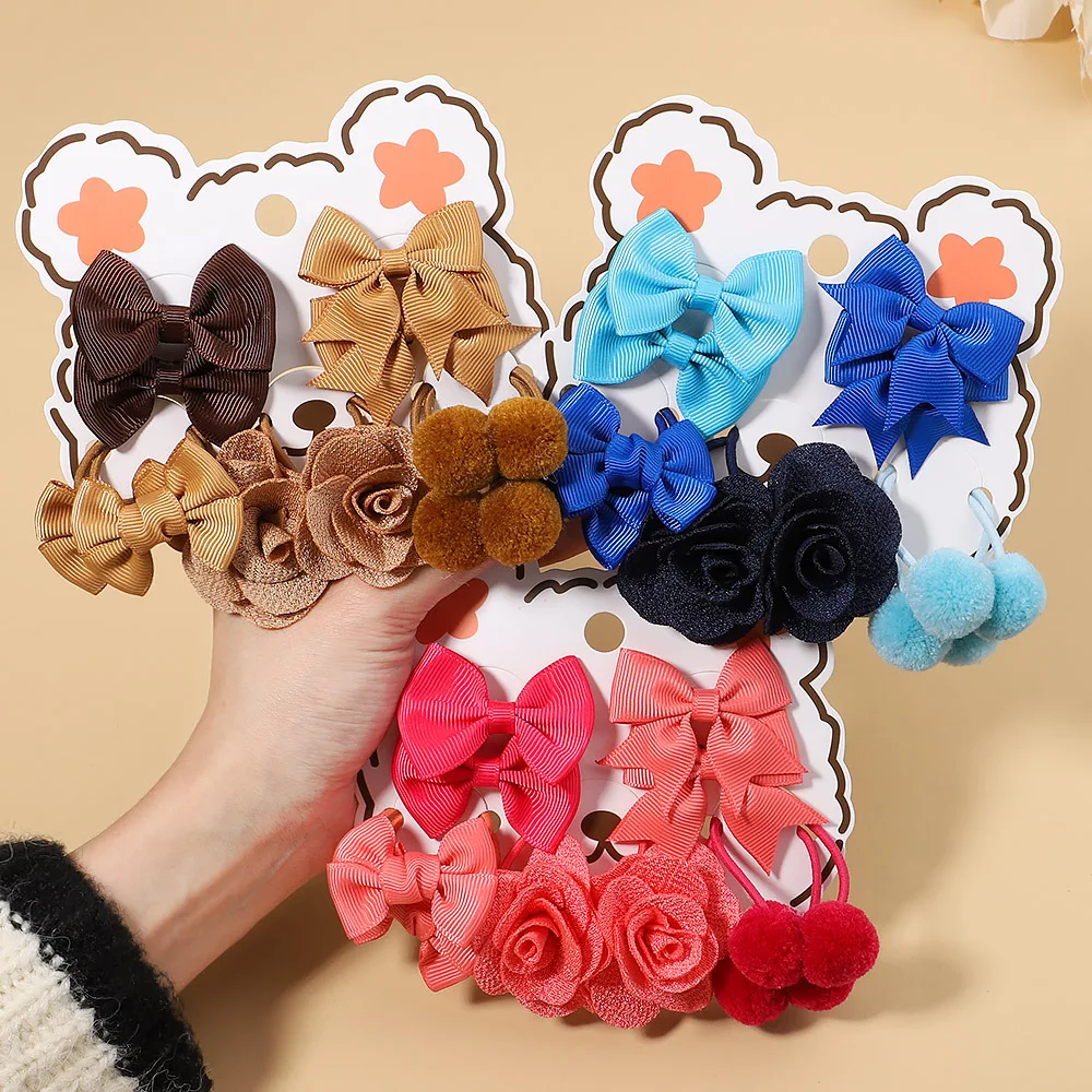 10Pcs/Set Kids Girls Baby Bows Flower Hair Rubber Bands for Children Cute Hair Bands Scrunchies Hair Tie Hair Accessories Gift