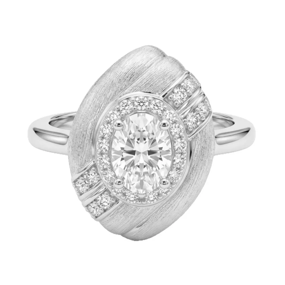 0.5CT S925 Silver D VVS1 Oval Cut Moissanite Brushed Textured Halo Ring Fine Vintage Statement Engagement Jewelry For Women Gift