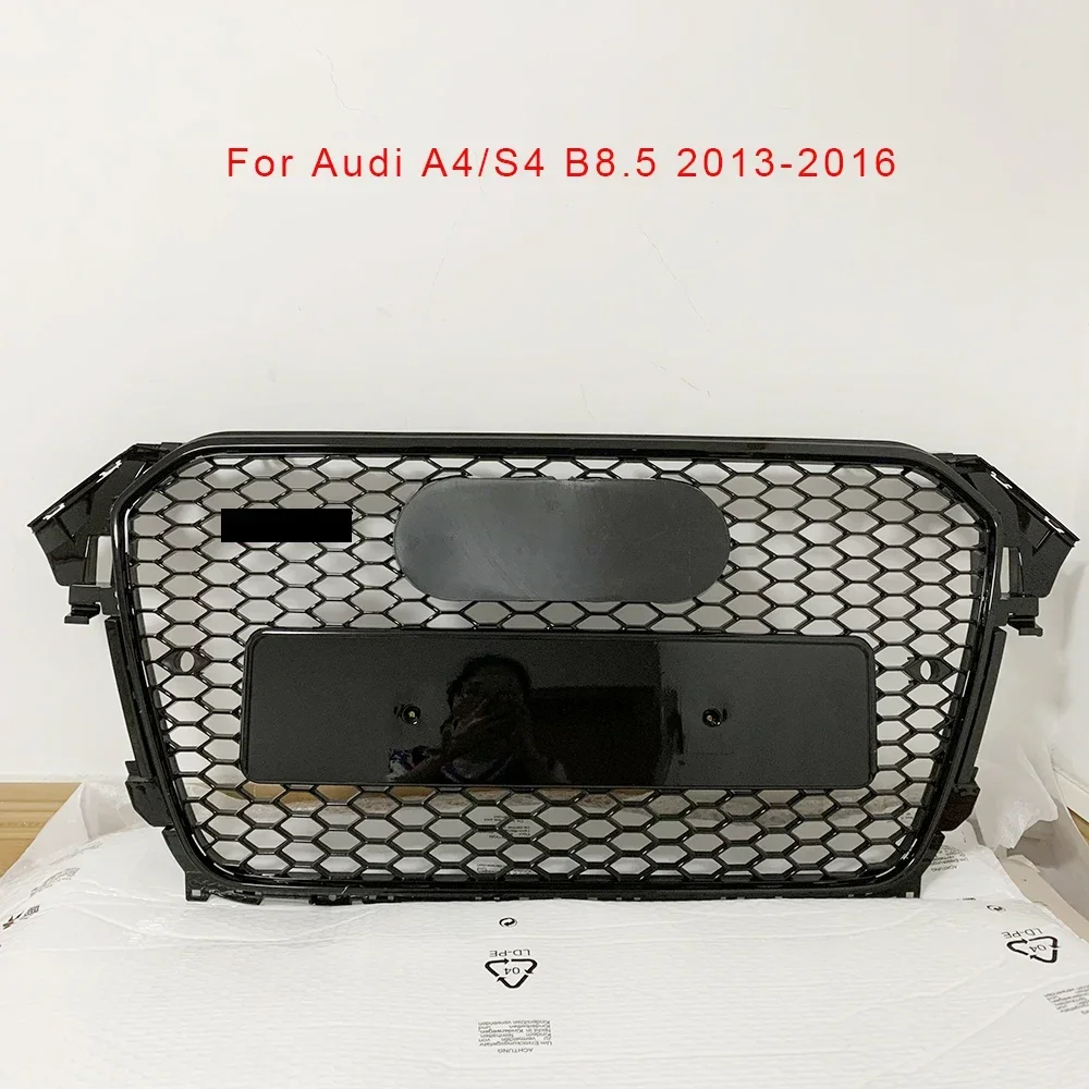 

For RS4 Style Front Sport Hex Mesh Honeycomb Hood Grill Gloss Black for Audi A4/S4 B8.5 2013-2016 Car Accessories Without Emblem