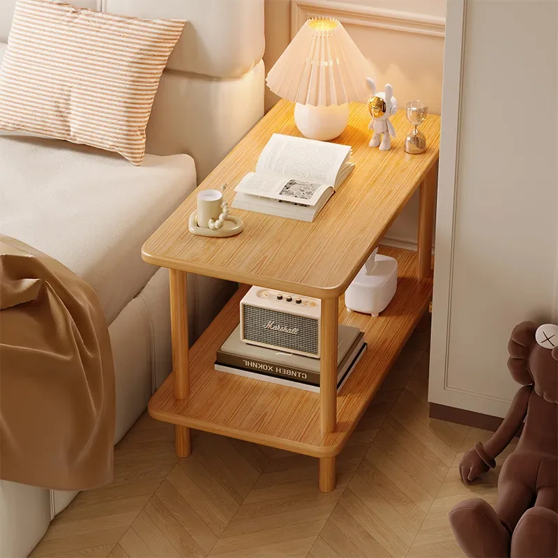 Wooden Small Table Sofa Side Living Room Household Simple Coffee Table Rectangular Mini Bedside Rack for Small Apartment