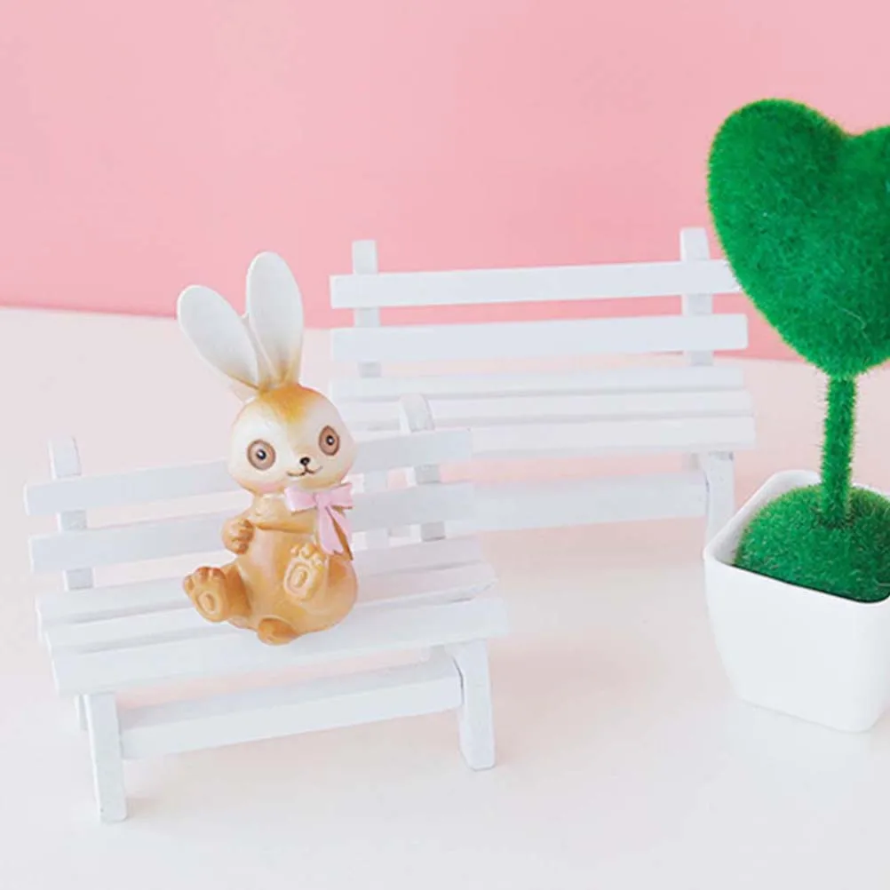 

Miniature Wooden Bench Chair White Photo Props Garden Decor Mini Furniture Toy Landscape Porch Chair Figurine Ornament