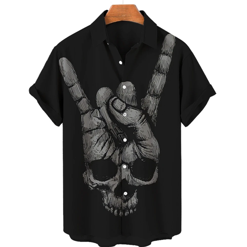 Funny Skull 3D Printed Shirt Man/Women Casual Fashion Short Sleeves Shirts Men Button Lapel Streetwear Oversized Unisex Clothing