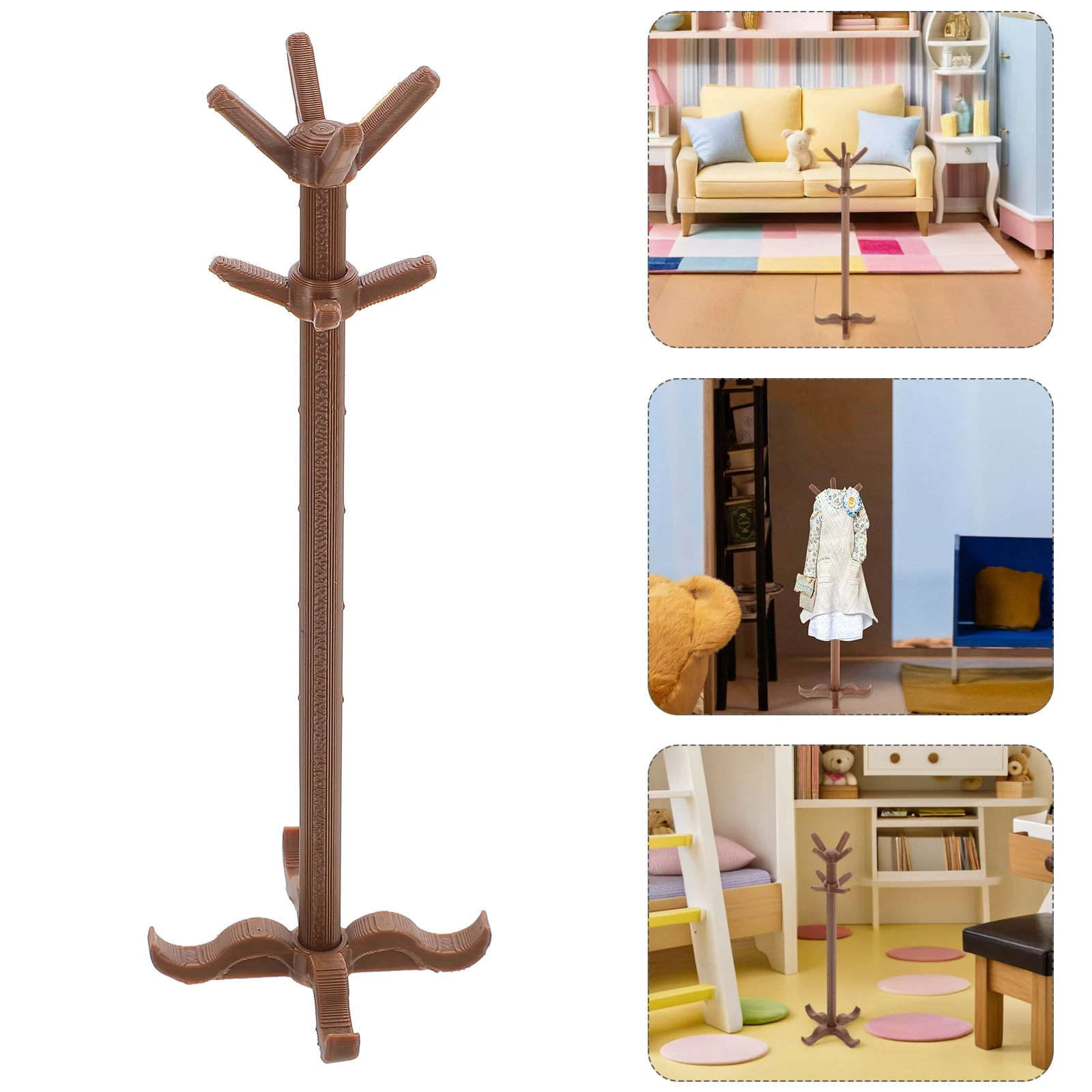 인형집 미니 가구 빈티지 미니어처 코트 스탠드 및 모자 걸이 옷걸이 나무 현실적인 인형집 수납 선반