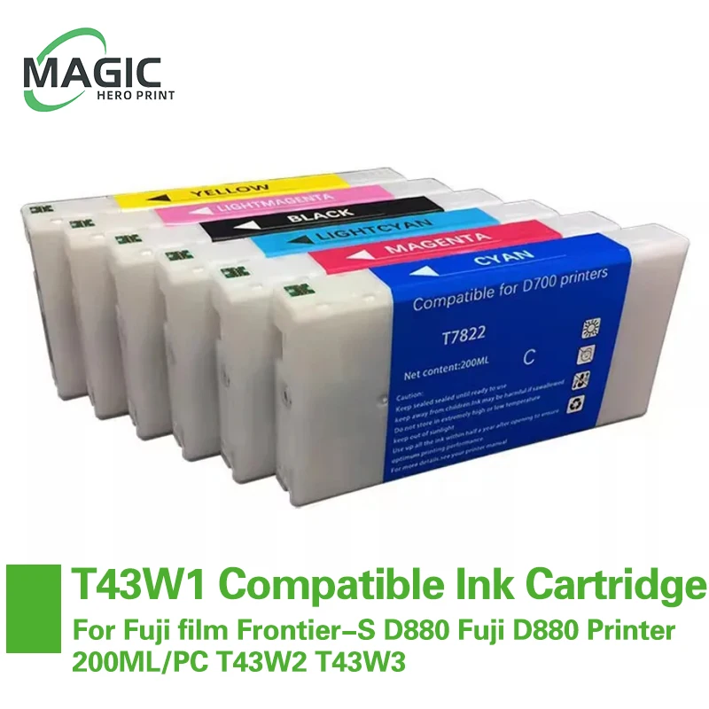 NEW T43W1-T43W6 Compatible Ink Cartridge Filled With Dye Ink For Fujifilm Frontier-S D880 Fuji D880 Printer 200ML/PC T43W2 T43W3