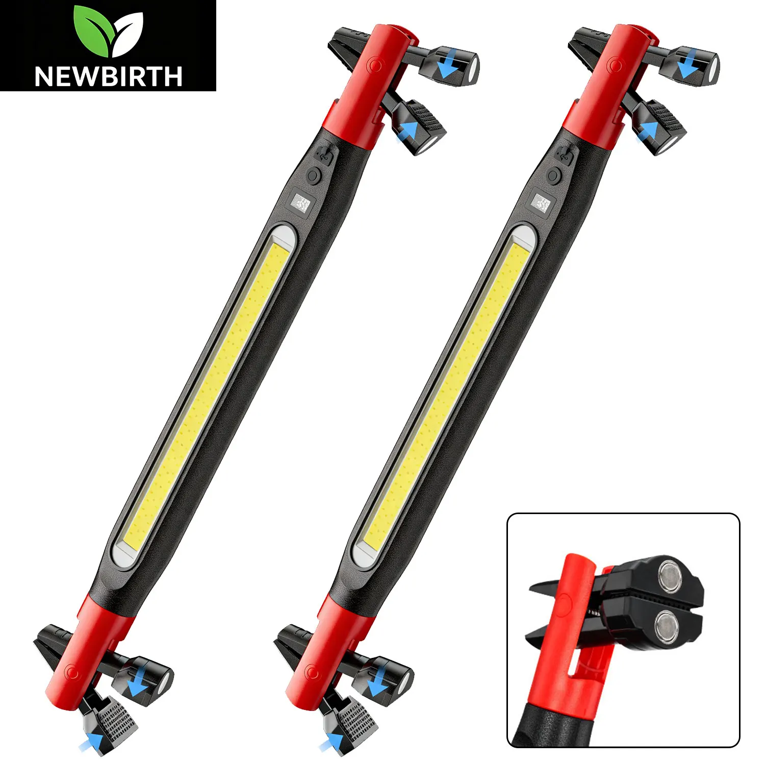 Engine Bay Repair Light COB Floodlight 360° Rotatable Magnetic Base Hook Clip LCD Battery Display 2000mAh Type-C IP55
