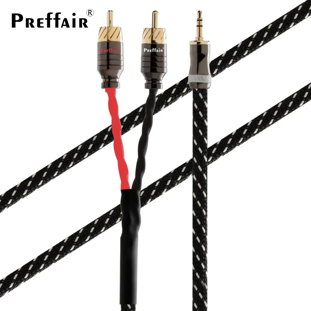 1PC HiFi 3.5mm to 2rca Audio Cable 6N OFC AUX 3.5 Stereo Jack RCA Y Splitter Cable for MP3 MP4 PC Phone Amplifiers Mixer