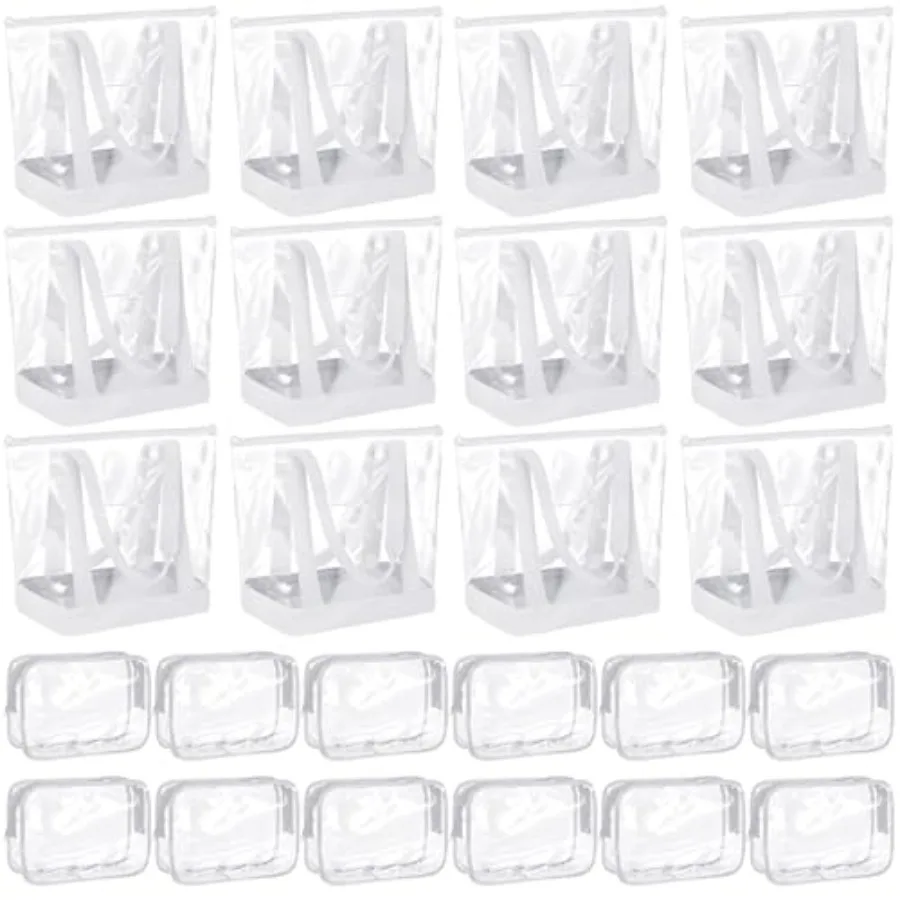 

24 Pcs Clear Tote Bags with Makeup Bags 16x13x5.5 Beach Tote Bags Bulk Waterproof for Women Team Travel Stadium White