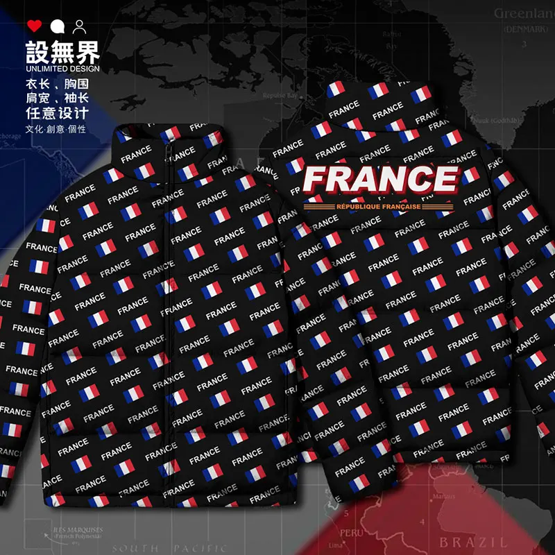 France Republic FRA bendera negara FR jaket bulu angsa putih mantel bulu angsa musim dingin kerah tegak hangat tebal cetak pria