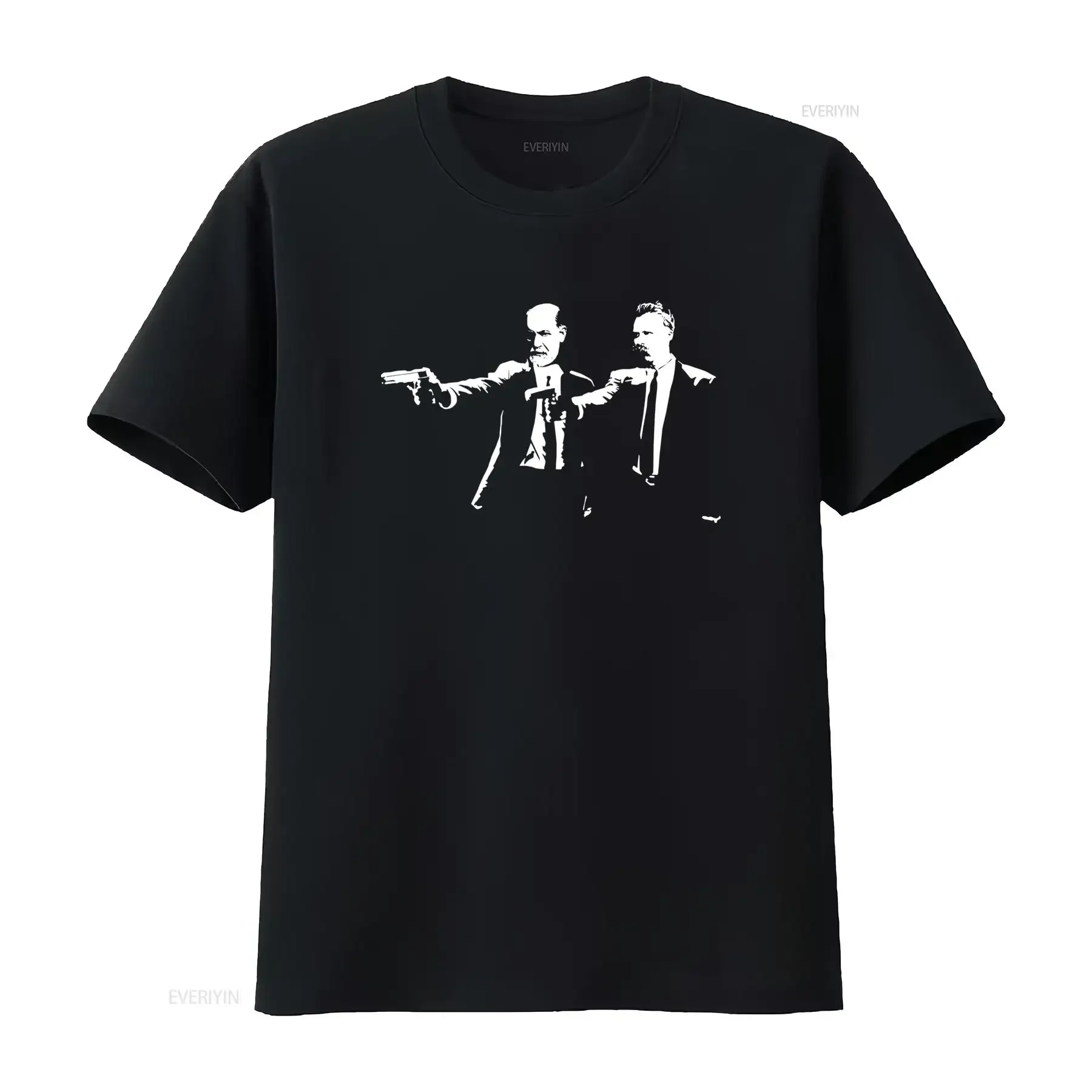 T-shirt décontracté streetwear unisexe avec impression artistique de citation de Nietzsche et Freud, style vintage délavé, confortable