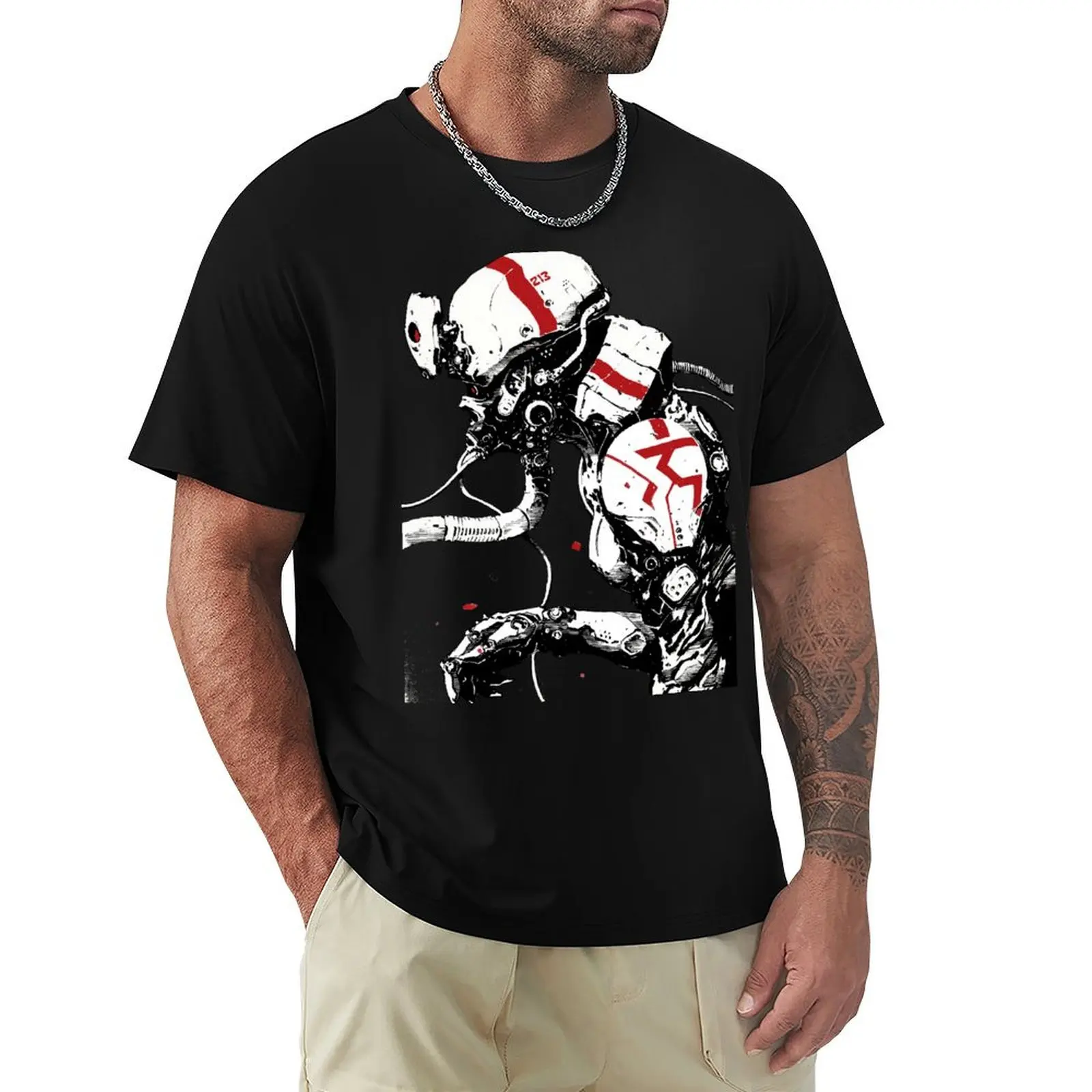 Cyberpunk Cyborg Soldier Futuristic Urban Style T-Shirt Big Size Crew Neck T-Shirt
