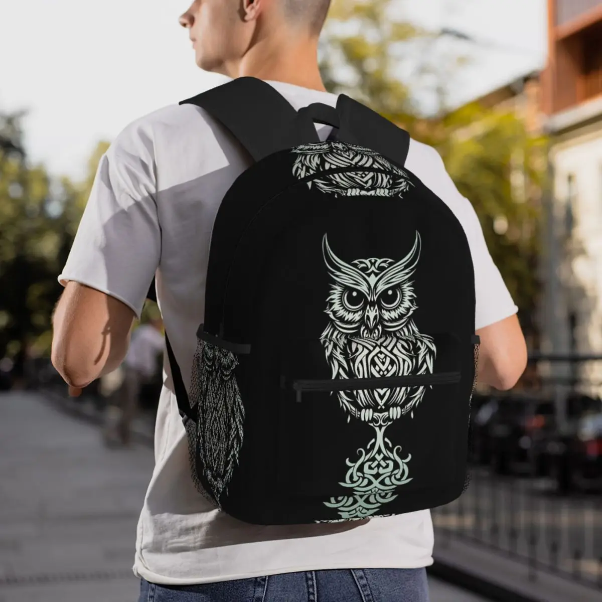 Gothic Owl Night Halloween Owl Backpack Daypack Large Capacity Kids BookBag School Bag Shoulder Bags for Men Women