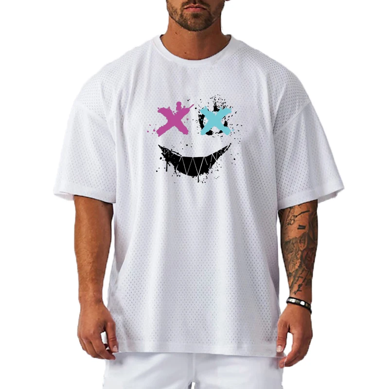 Sommer Mesh atmungsaktiv schnell trocknen T-Shirt Fitness Fitness Muskel übergroße lose Sport hemd Herren Bodybuilding Kurzarm T-Shirts