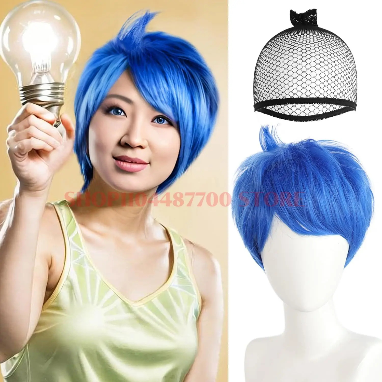 

Joy Wig Short Blue Synthetic Women Joy Cosplay Blue Anime for Women Outfit BlueWig for Halloween Party