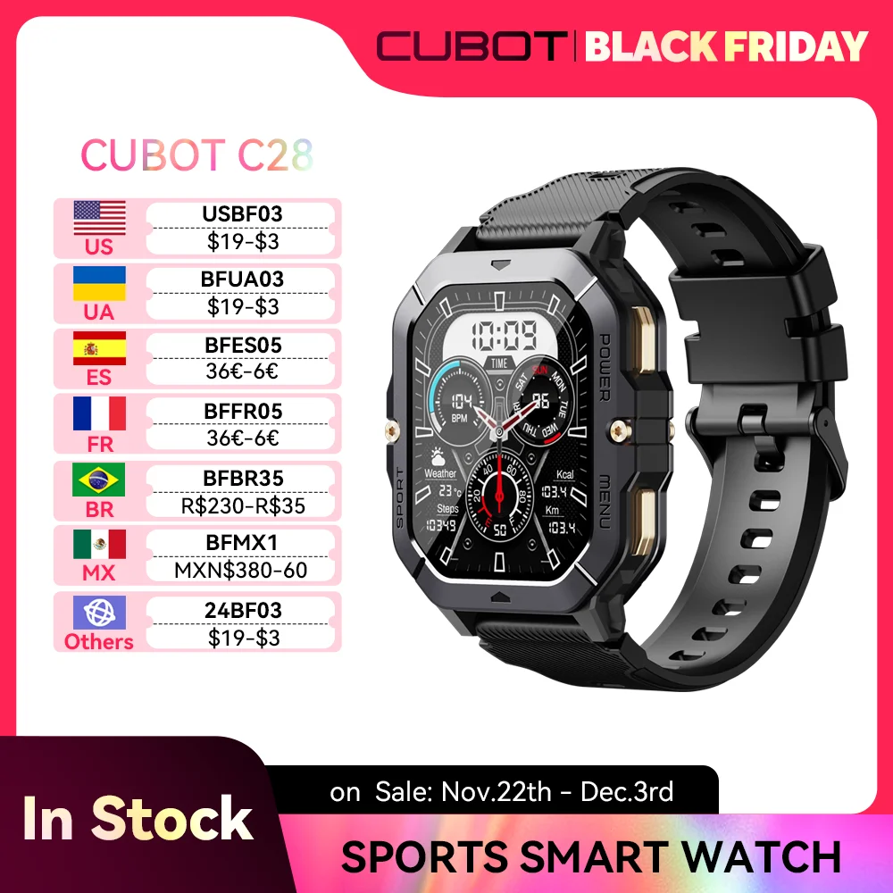 CUBOT C28 Waterproof Smart Watch Men 2.02 Inch Fitness Tracker Sport Wrist Smartwatch For Android IOS Bluetooth Call