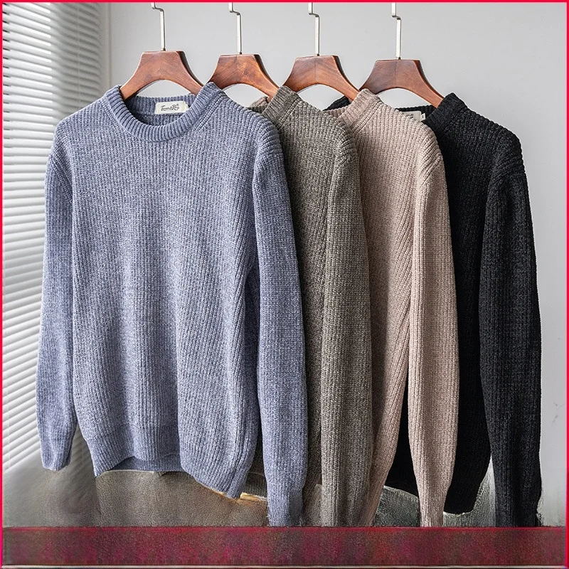 

Ultra-Soft Chenille Knitwear round Ne Men's Base Layer irt Casual Loose Fit Long Sve Thiened Youthful Sle