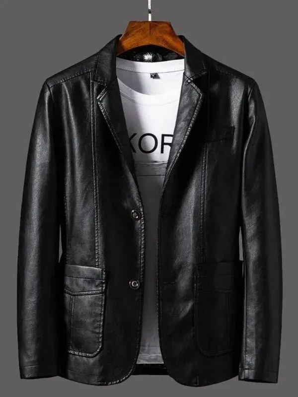 

Кожаный пиджак из овечьей кожи для мужчин, повседневный деловой стиль, двусторонний, удлиненный, прямого кроя