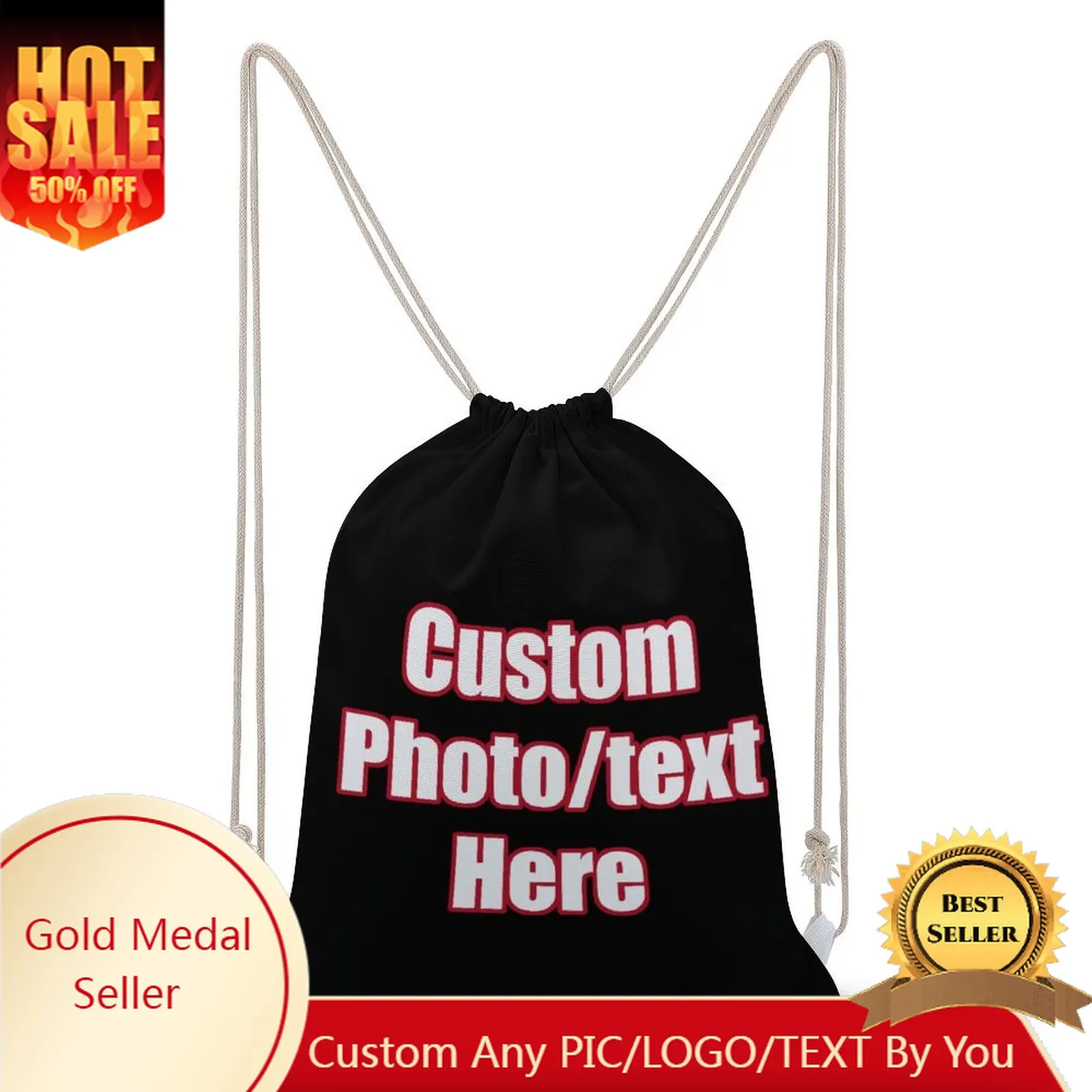 Custom Drawstring Backpack Men Women High Quality Canvas Double Shoulder Bag Design Your Photo Text Logo Bags GAA Crest Daypack