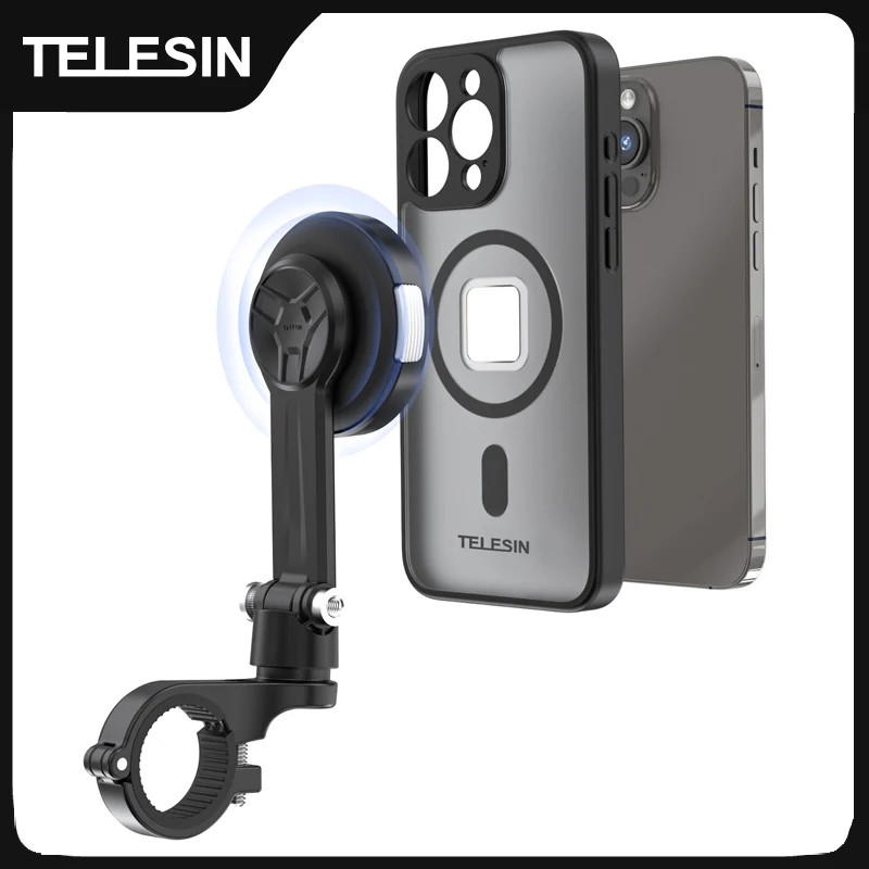 TELESIN Bicycle Motorcycle Cycling Phone Holder Stand Mount 360° Rotation Shock absorption Case For Iphone 15pro 15promax