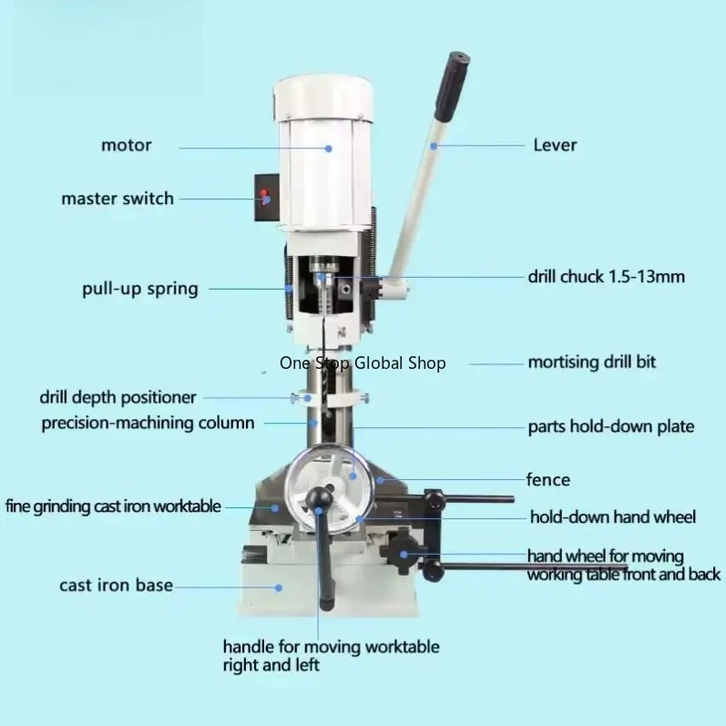 Dust Extraction Wood Mortising Machine Punching and Square Drilling All-in-One Woodworking Tool