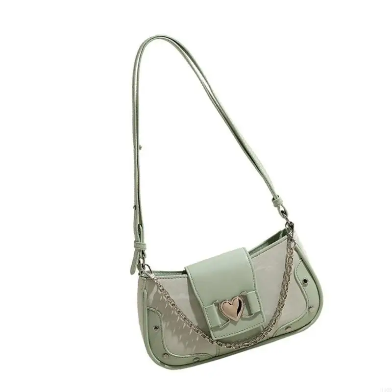 

340D Aesthetic PU Leather Heart Rivet Handbag for Women Chain Underarm Crossbody Bag