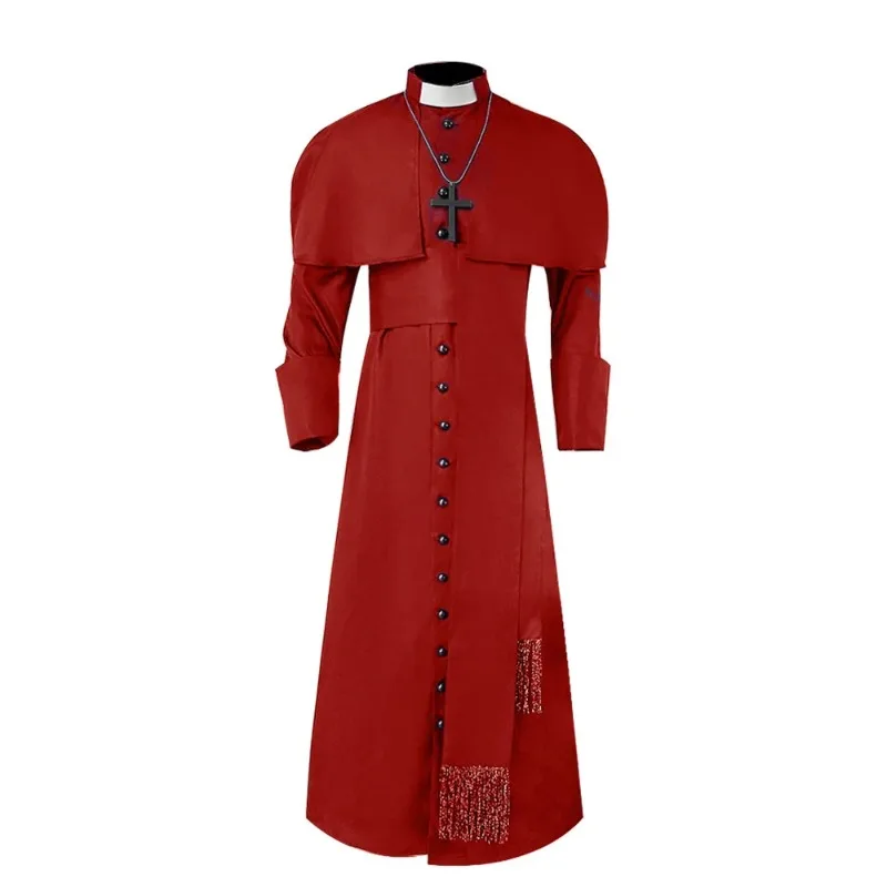 Men Medieval Priest Costume Catholic Church Religious Roman Soutane Pope Pastor Father Costumes Mass Missionary Robe with Cross