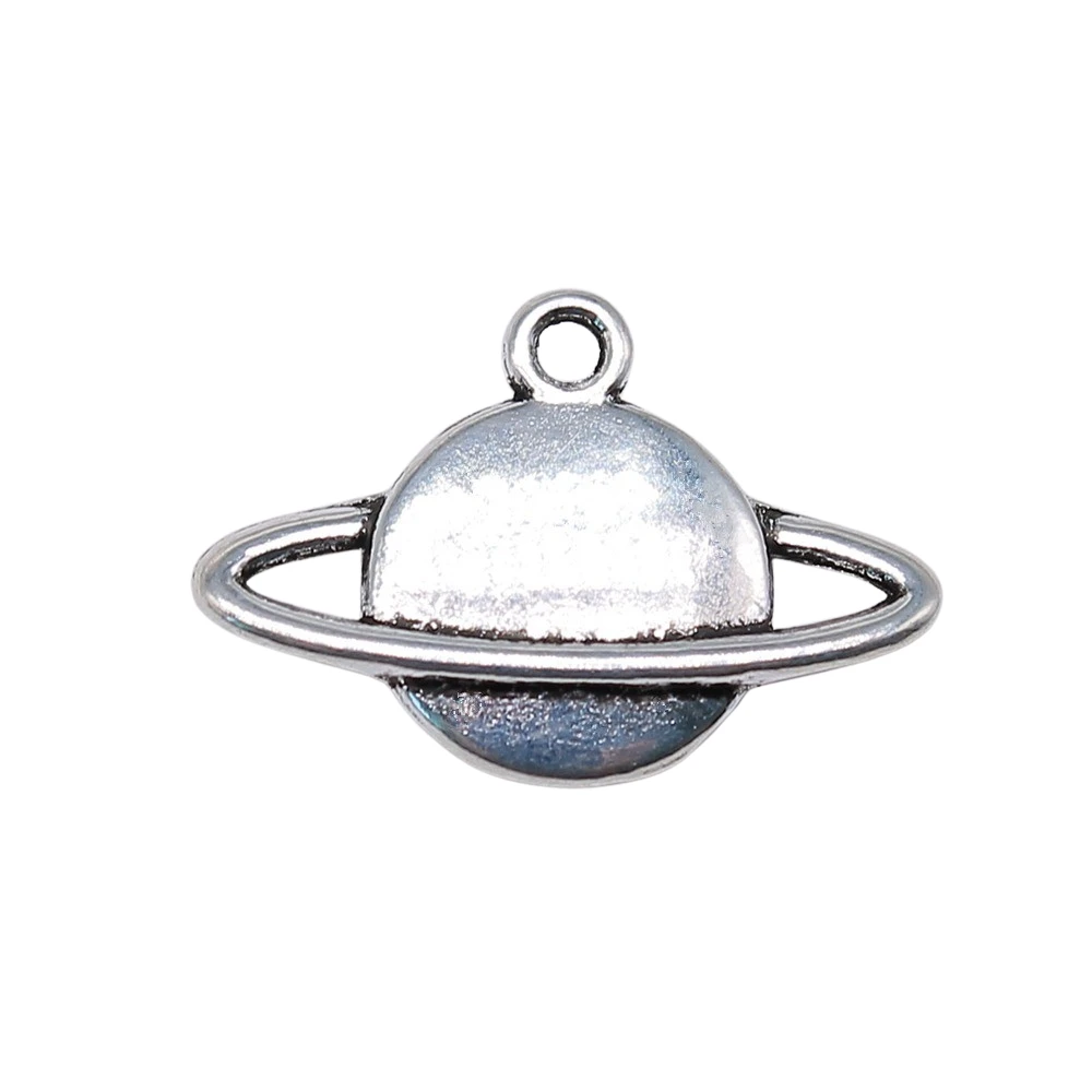 WYSIWYG 10pcs 22x15mm Planet Saturn Charm Pendants For Jewelry Making Antique Silver Color Solar System Pendants Charm Saturn