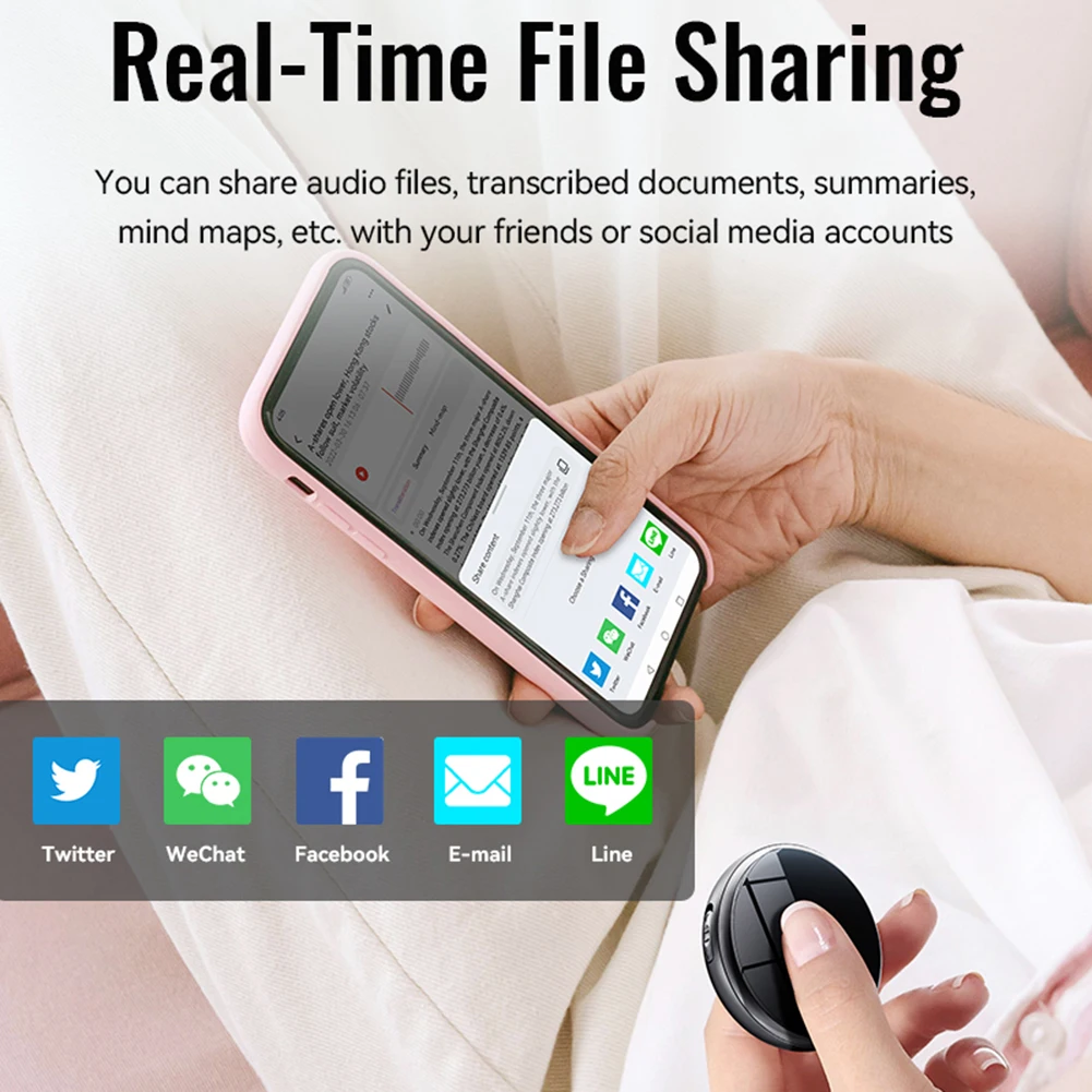 مسجل صوت AI مع مشغل MP3 للنسخ والترجمة في الوقت الحقيقي لمكالمات اجتماعات المحاضرات