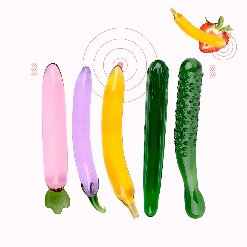 Consolador de vidrio satisfayer para mujer, pene Artificial, Juguetes sexuales realistas, vibrador de frutas y verduras, masturbación, tapón Anal