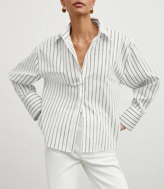 Spring  MD Loose Striped irt Long Sve Single Button Design Sensation Turn-down Collar Women's Faion Premium Quali