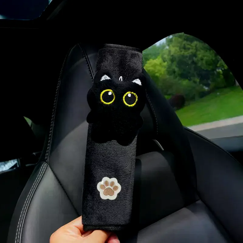 Universal Black Cat Seatbelt Shoulder Pad Soft Plush Car Safety Accessory For Relaxed And Safe Long Distance Drives