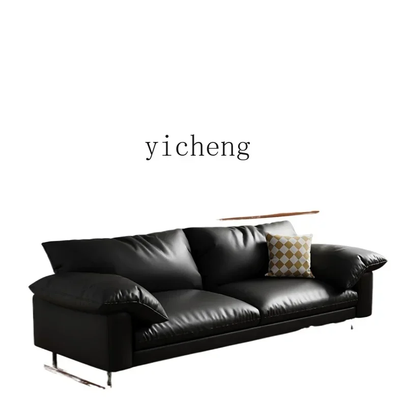 b2Vintage Leather Sofa Living Room Straight Black First Layer Cowhide Three-Seat High-Leg Sofa