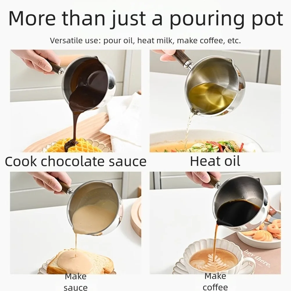 Professional Kitchen Hot Oil Saucepan Dual Spout Pot 17.5*4*4cm Cool Grip Handle Efficient Cooking Precise Control