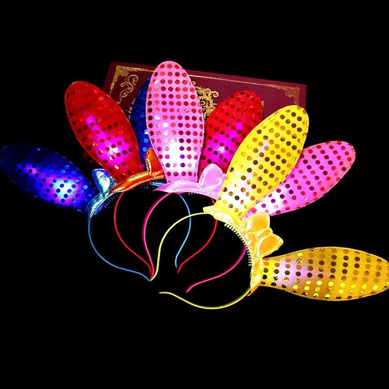 Rabbit Ears Headband Glowing Children's Bow Hair Bands Girl'S Cute Birthday Concert Hair Accessories New Year Decoration 2024