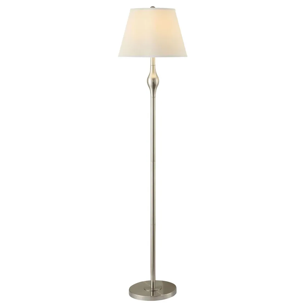 Beige and Brushed Nickel 3-Piece Lamp Set， includes a floor lamp along with two matching table lamps