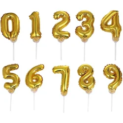 5Inch Number Gold 0-9 Cake Toppers Foil Number Balloons Party Balloon Mini Cupcake Topper for Wedding Birthday Party Decorations