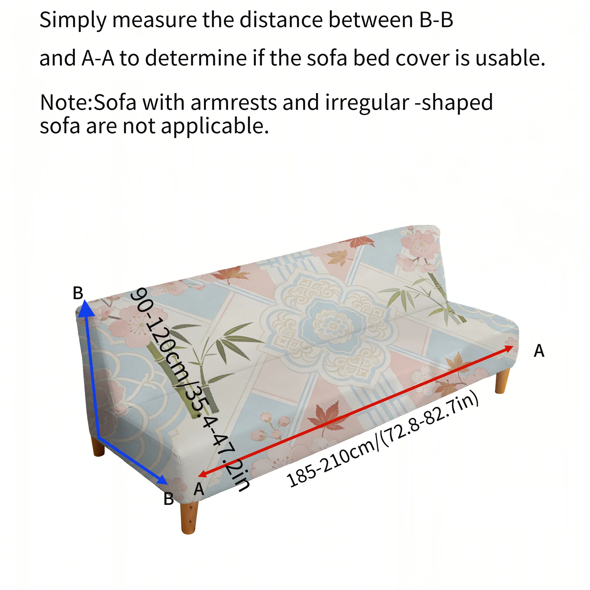 Armless elastic sofa bed cover, fresh and simple pattern, dustproof machine washable sofa bed cover