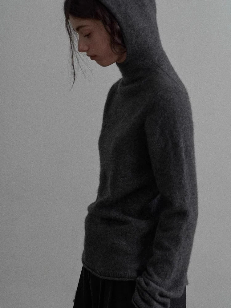 هودي صوفي أبيض أنيق للنساء، طبقة أساسية للخريف والشتاء، ملابس داخلية مريحة بأكمام طويلة ولون موحد