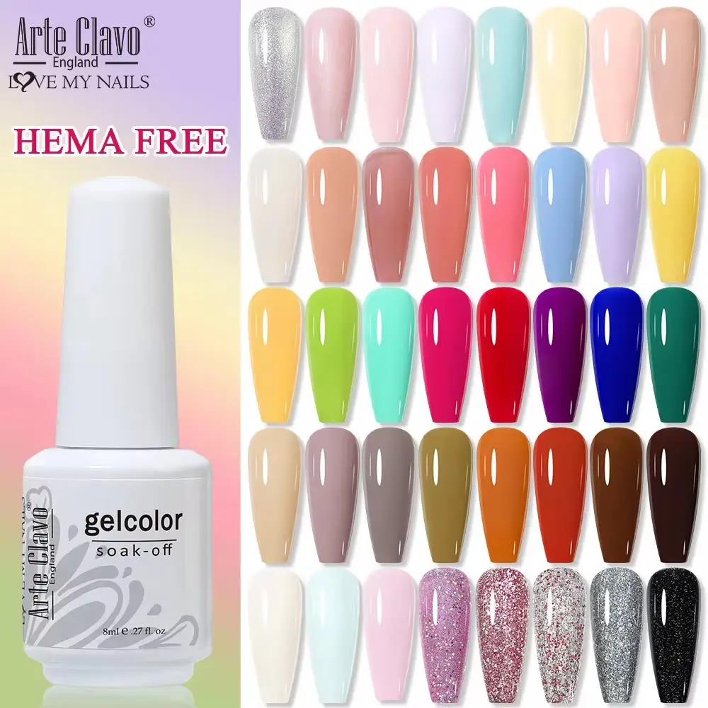 Arte Clavo HEMA FREE Gel Nail Polish Colorful Colors Soak Off UV LED Semi Permanent Gel Nails Lacquer Base Top Coat Varnish 8ml