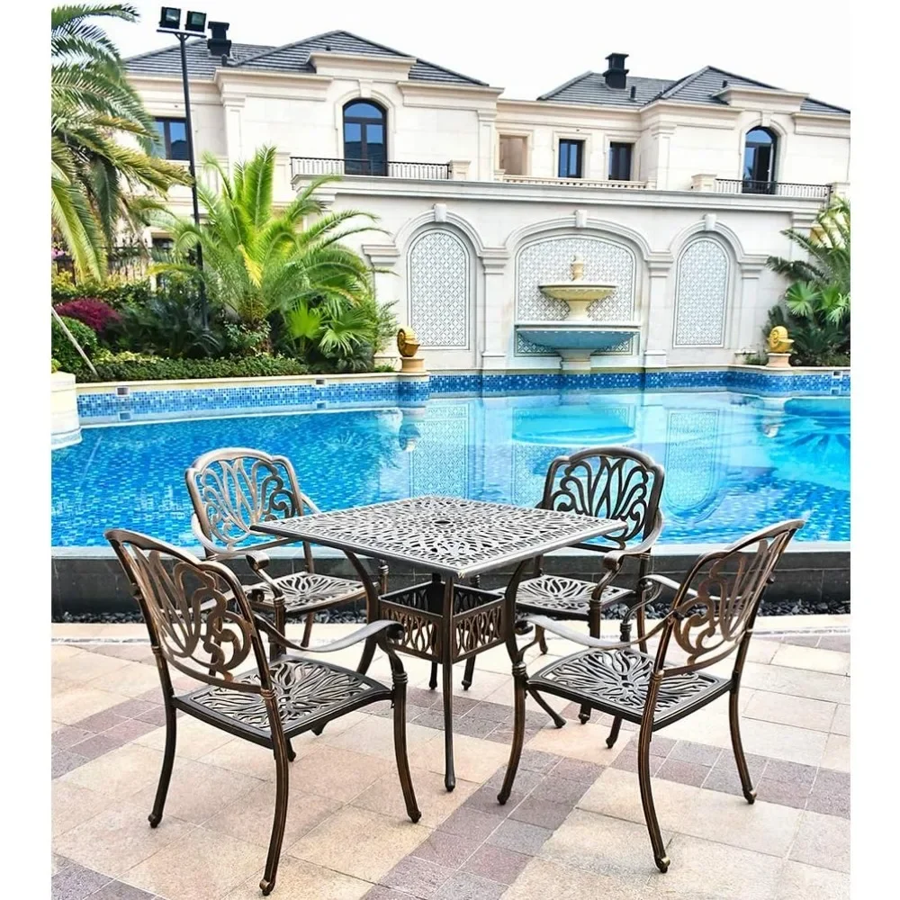 5-piece Outdoor Furniture Restaurant Set, Including 4 Chairs and A Square Table with Umbrella Holes,vintage Style Restaurant Set