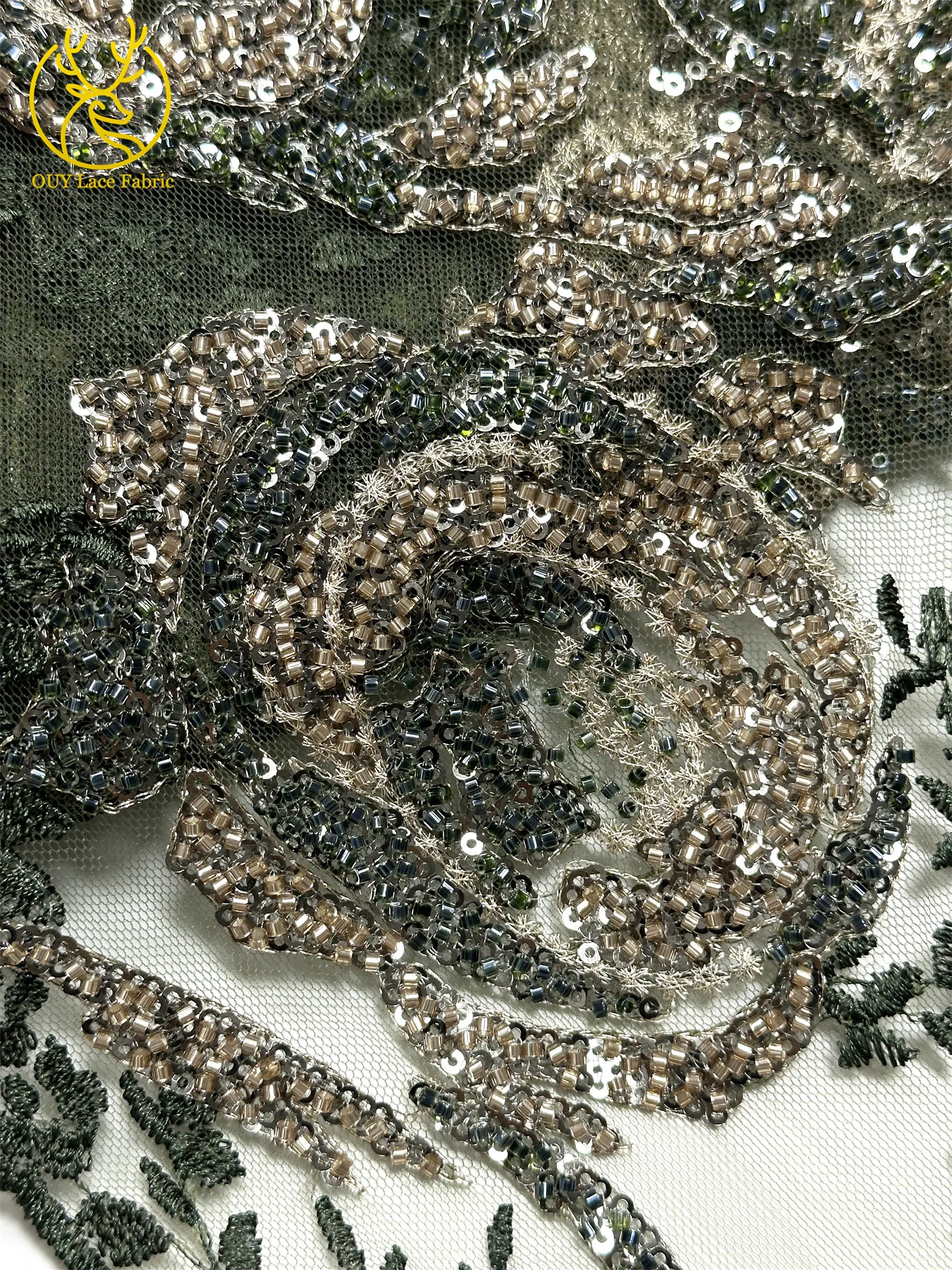 Modisches Kleid mit Stickerei, Spitze und Pailletten, Afrikanischer Spitzenstoff 2026, Rosa Französische Perlen-Spitze, Nigerianisches Partykleid, Nähzubehör 5Y – Detail 12