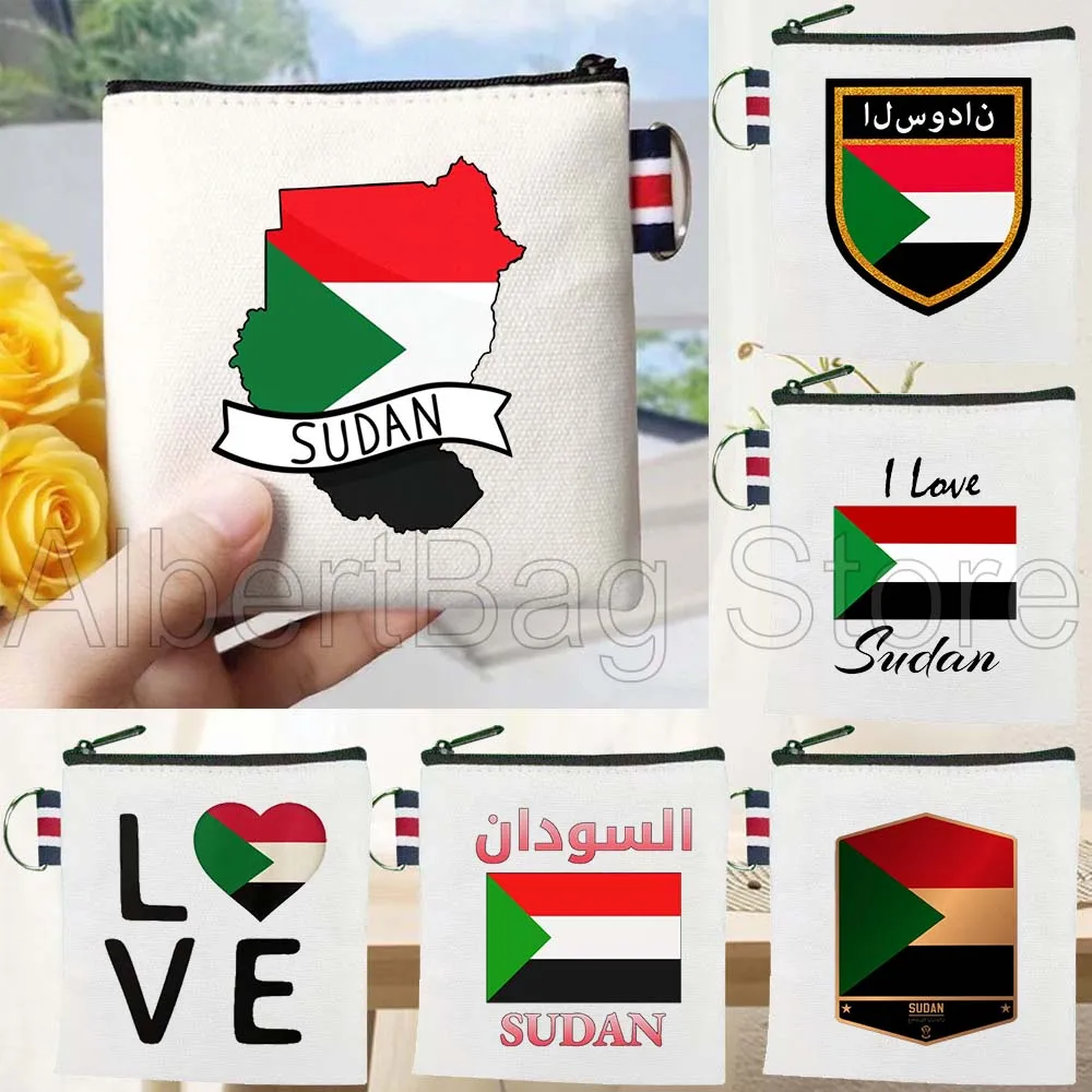 

Sudan Flag Map Sudanese Patriotic Gifts Nubian Pyramids Canvas Coin Purse Small Square Key Storage Card Bag Cotton Wallet Pouch