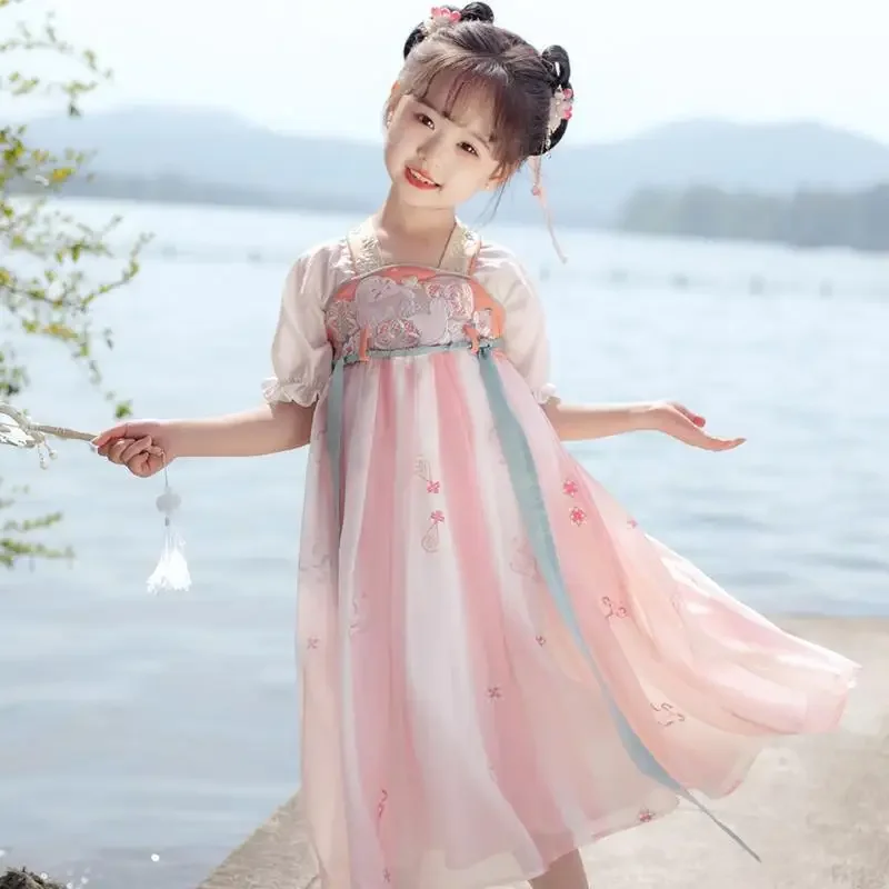 زي هانفو بدلة تانغ للفتيات ، جاكيت وفستان ، طراز الأطفال القديم ، الجنية الفائقة ، على الطراز الصيني ، جديد ، الصيف ،